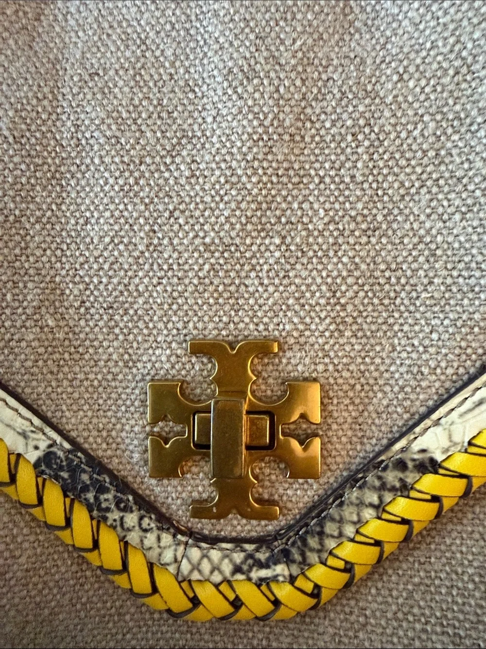 Tory Burch Beige Canvas Mini Backpack with Yellow Trim